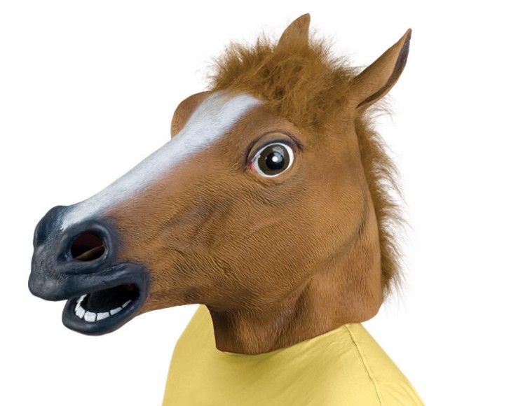Cabeça de cavalo máscara realista e assustador traje de halloween novidade látex borracha animal cavalo máscara de halloween lot7048387