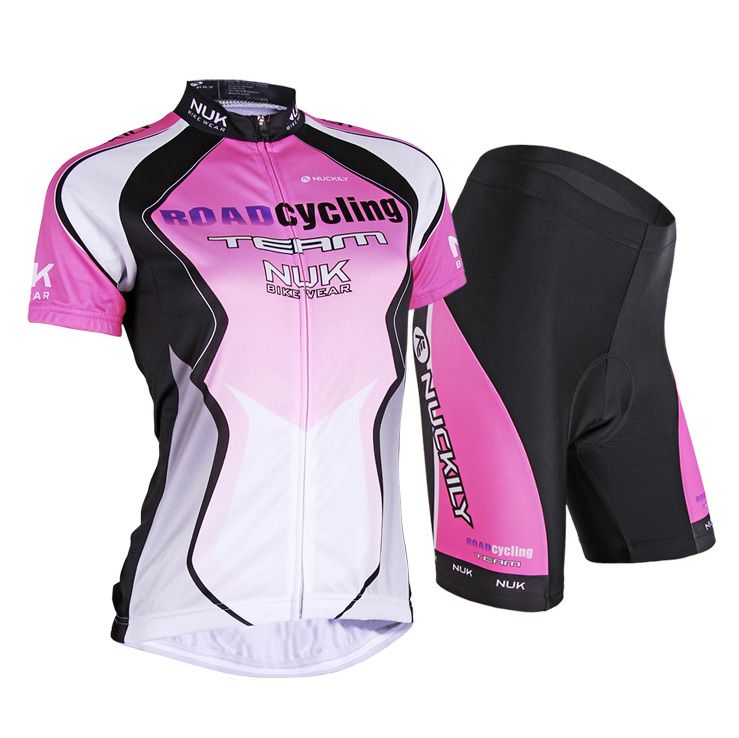 Maglia da ciclismo su strada da donna all'aperto NUCKILY da rosa a bianca + pantaloncini da bicicletta S - XXL