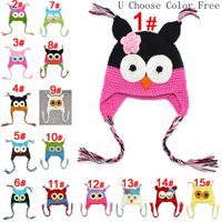 Wholesale Toddler Owl Crochet Knit Woolly EarFlap Hat Baby Handmade crochet Hat childrens handmade owl Knitted hat Color For Choose T