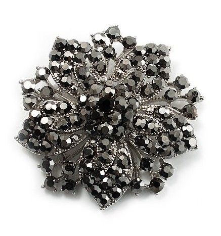 Spilla a forma di stella di pesce in argento placcato rodio nero con diamanti da 2 pollici