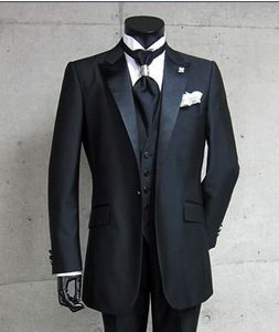 Real Photo One Button Black Groom Tuxedos Peak Satin Lapel Best man Groomsman Men Wedding Suits Bridegroom (Jacket+Pants+Tie+Vest) A:299