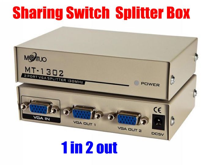 1 em 2 fora da porta do switch XGA VGA SVGA TV Video Sharing Monitores AV Switcher Splitter Box para PC, LCD