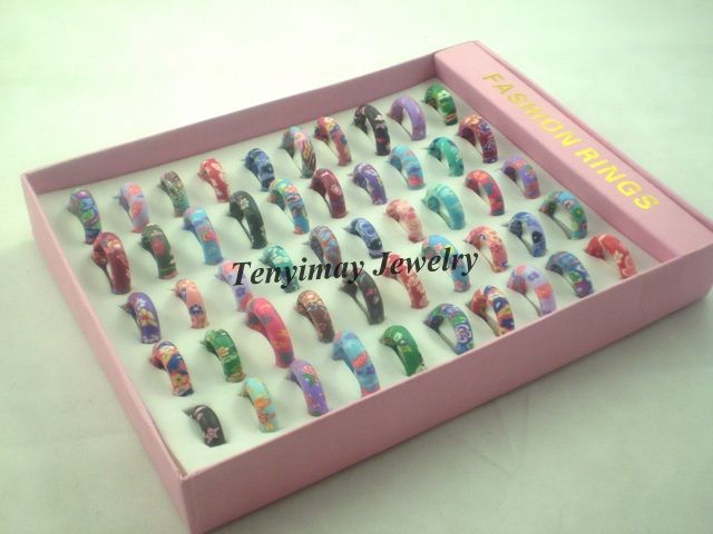 Mixed Polymer Clay Rings 6mm Width Kid's Ring Wholesale 