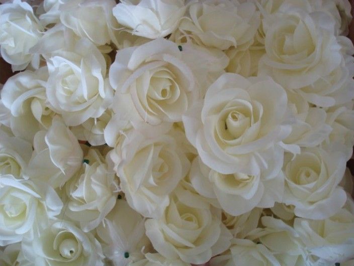 Cream Colour Rose Flower Heads 100pcs Diameter 7-8cm Artificial Silk Camellia Rose Peony Flower Head for Wedding Centerpieces Kissing Balla