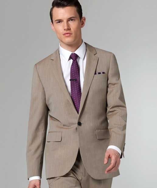 Custom Made New Tan Suit Two Button Wool Wedding Suits Groom Tuxedo ...