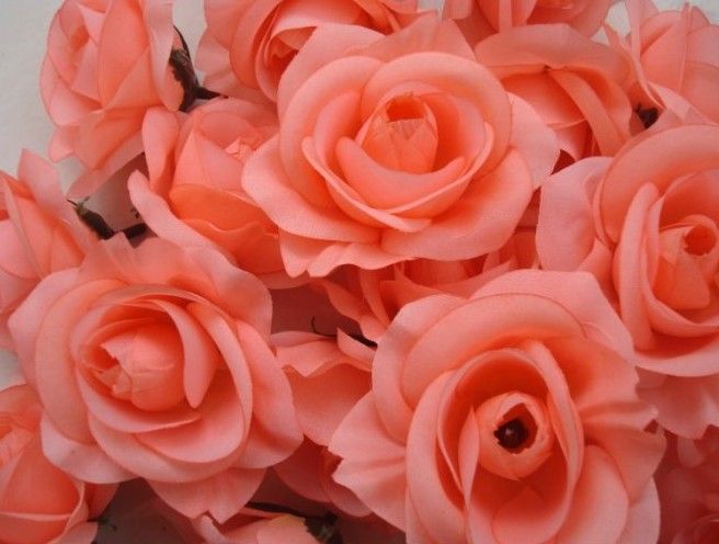 Zalm gekleurde 100 stks / partij diameter 7-8cm kunstmatige zijde camellia rose stof camellia bloemhoofden