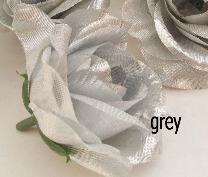

Grey/Silver Color Rose Flower Head 100pcs/lot Diameter 7-8cm Artificial Silk Camellia Roses Fabric Camellia for DIY Headdress Flowers