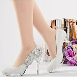 Hot Glitter Silver 10cm Zapatos de tacón alto nupcial Wedding Bridesmaid Shoes Party Shoe Size 35-39 Envío gratis