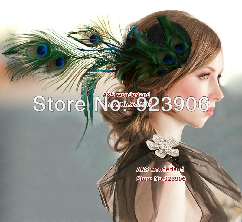 2020 Stunning Long Peacock Cocktail Hat Feather Hair Accessories