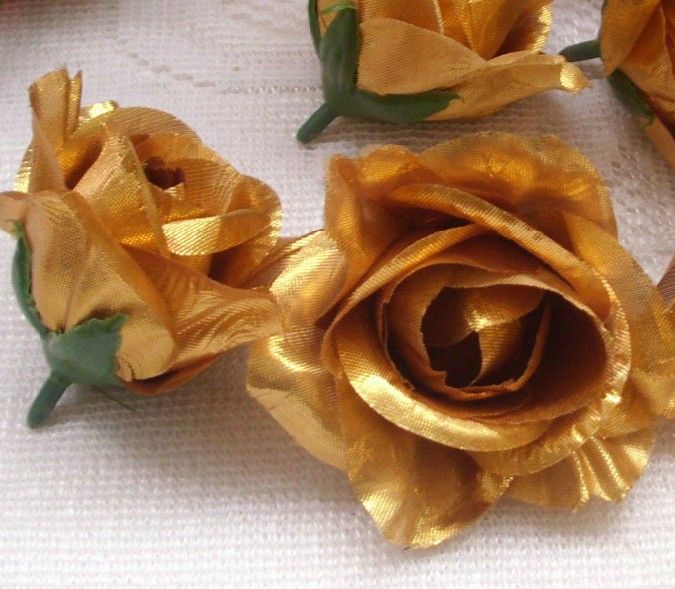 Bronze / Cor Dourada Tom de Ouro de Diâmetro 7-8 cm de Camélia De Seda Artificial Tecido Rosa Camélia Cabeças de flor