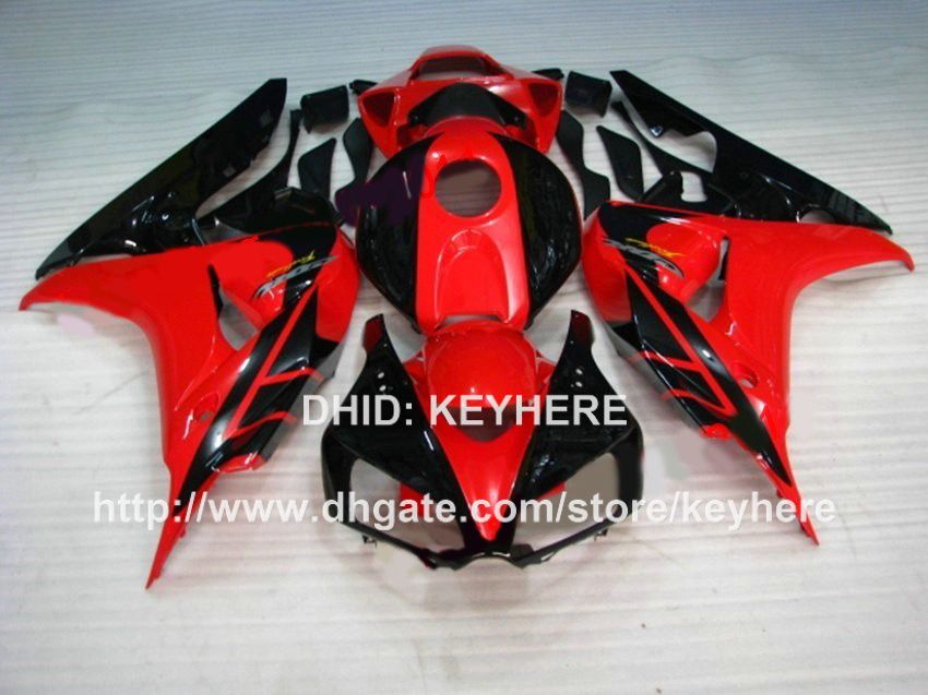 Anpassat race fairing kit för Honda CBR1000RR 06 07 CBR 1000RR 2006 2007 FAIRINGS MOTORCYCLE PARTS kroppsarbete Set Aftermarket Ny röd svart G4A