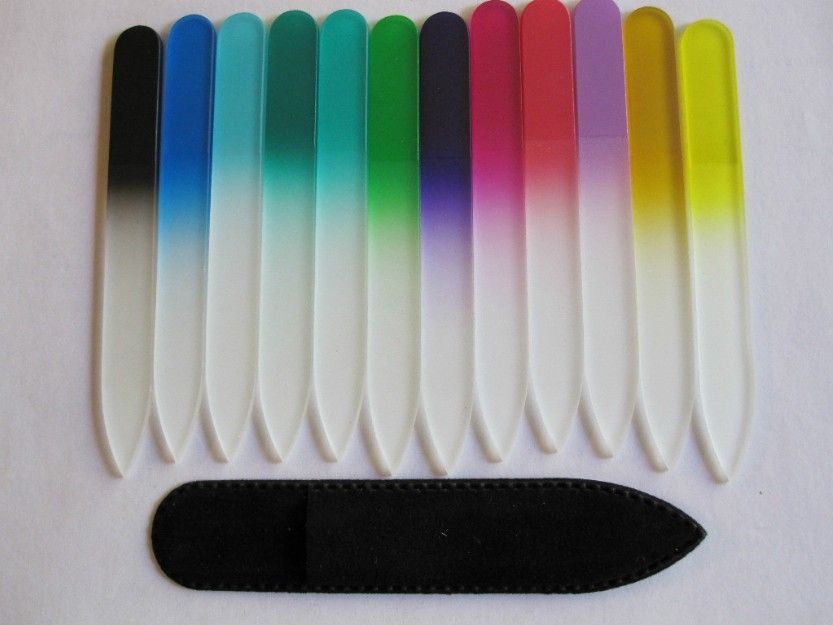 Fichiers ￠ ongles en verre Crystal fichier tampon de tampon de tampon avec un manchon en velours noir 3,5 "/ 9 cm color￩ # nf009
