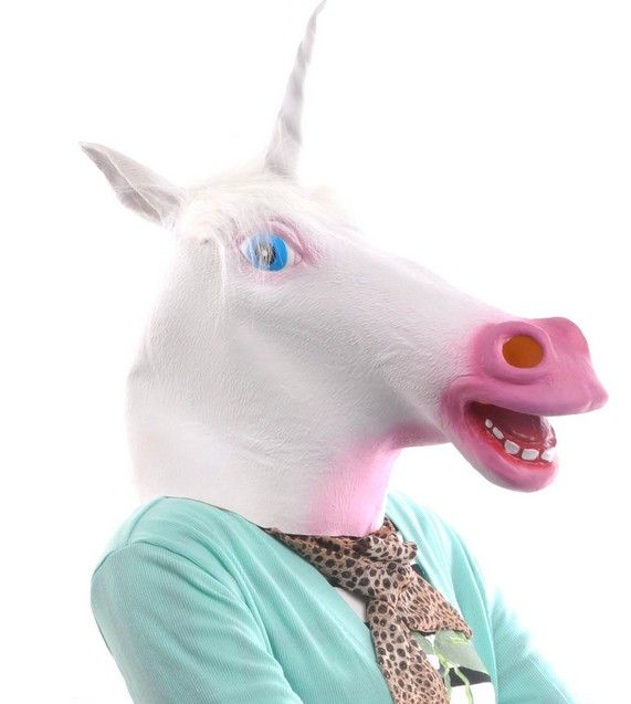 CreepyParty Latex Einhorn-Maske – Gruselig-lustig, Für Halloween & Kostümpartys, Geräumig, Mit Flauschiger Mähne
