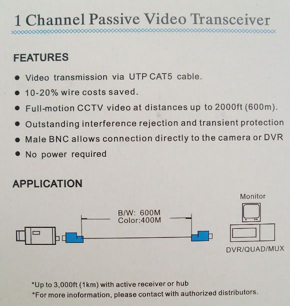 CAT5 CCTV Camera BNC Video Balun Transceiver Cable Network No power required 8674227