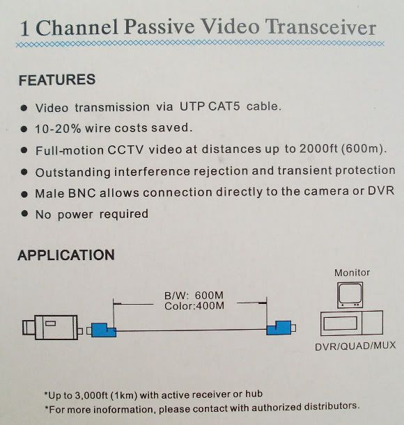 CAT5 CCTV kamera BNC wideo Balun Transceiver Sieć kablowa Brak zasilania Wymagana 5693749