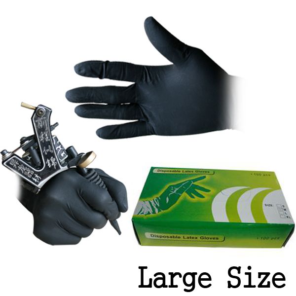 Black Disposable Tattoo Latex Gloves L Size For Tattoo Gun Needle Ink