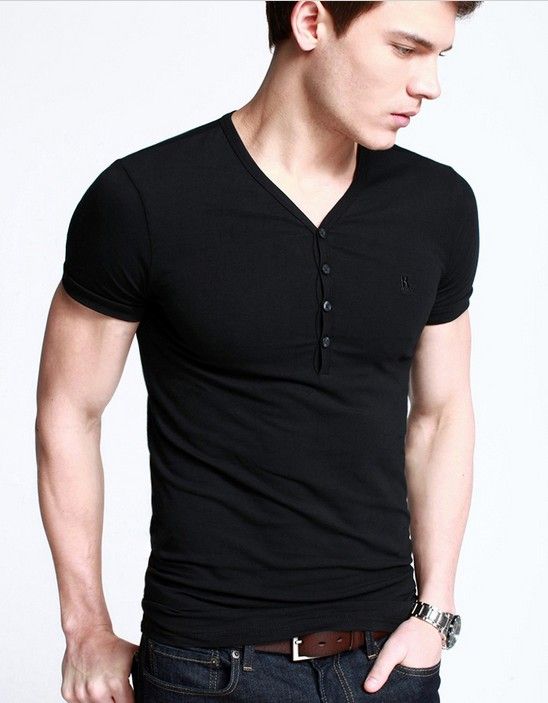 Cool vêtements shopping hommes à manches courtes v-cou t -shirt version coréenne de Slim hommes casual manches courtes t -shirt marée 204