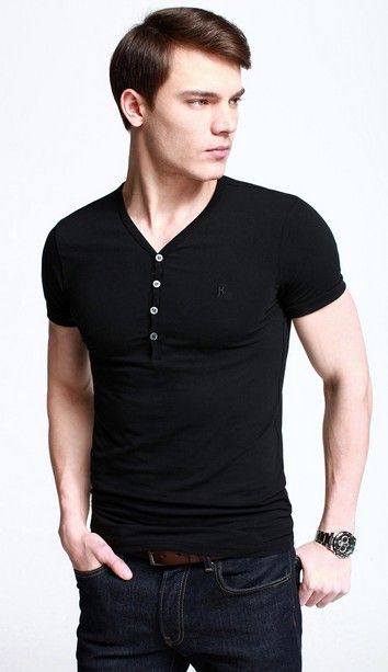 Cool Clothes Shopping Men s Short Sleeved V Neck T Shirt Korean Version Of Slim Men Casual Short