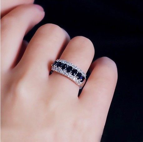 Size5/67/8/9/10/11 Gioielli Elegante anello da donna in oro bianco 10KT con zaffiro naturale 1pz spedizione gratuita