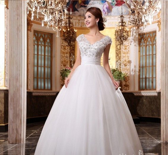 New Arrival Slash Neck Wedding  Dresses  Deep V Neck 