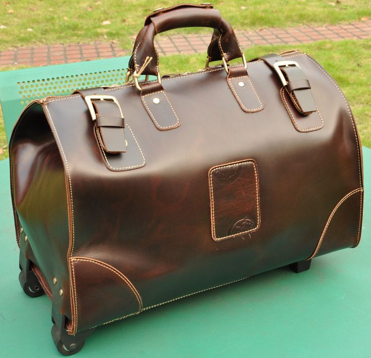 Mens Boys TOP Bull Leather Very Large Luggage Upright ...