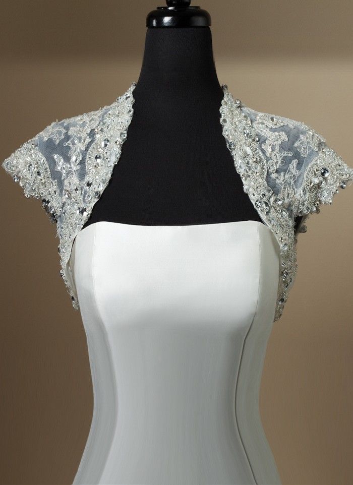 2021 Beaded Lace Short Sleeves Bolero Jacket Wedding ...