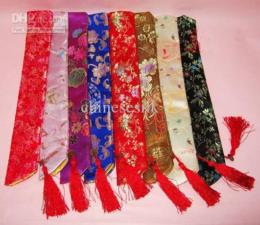 Silk brocade Printed Chopstick Bag Chinese style Tassel Pouch 50pcs/lot mix color Free