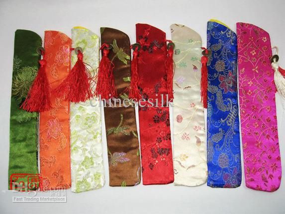 Silk brocade Printed Chopstick Bag Chinese style Tassel Pouch 50pcs/lot mix color Free