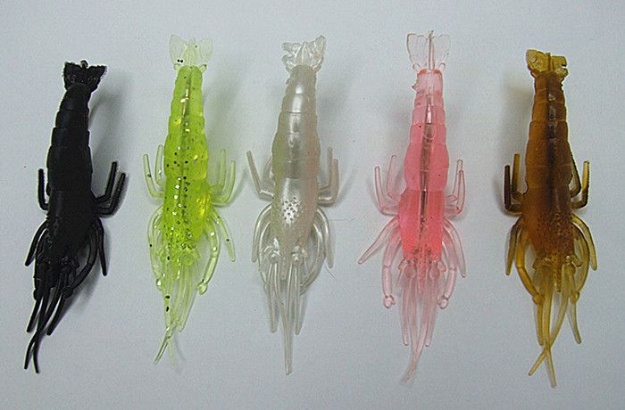 Leurres de pêche souples Appâts souples pour crevettes Conception unique en forme de crevette réaliste avec crochet multicolore 10,5 cm / 8 g