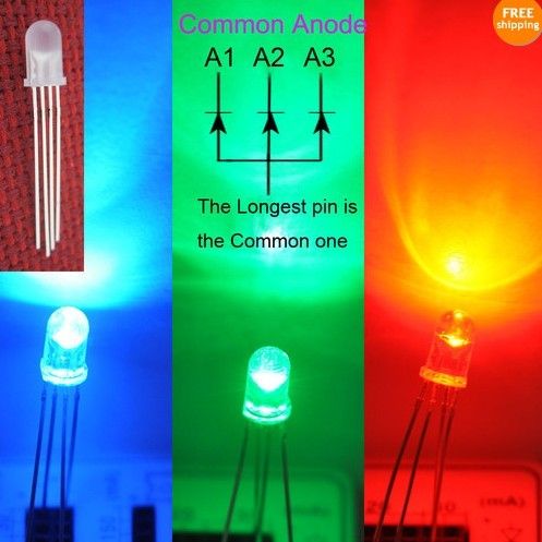 1000pcs 5mm RGB LED Common Anode Light Beads; Manual Control 4-Pin Tri-Color