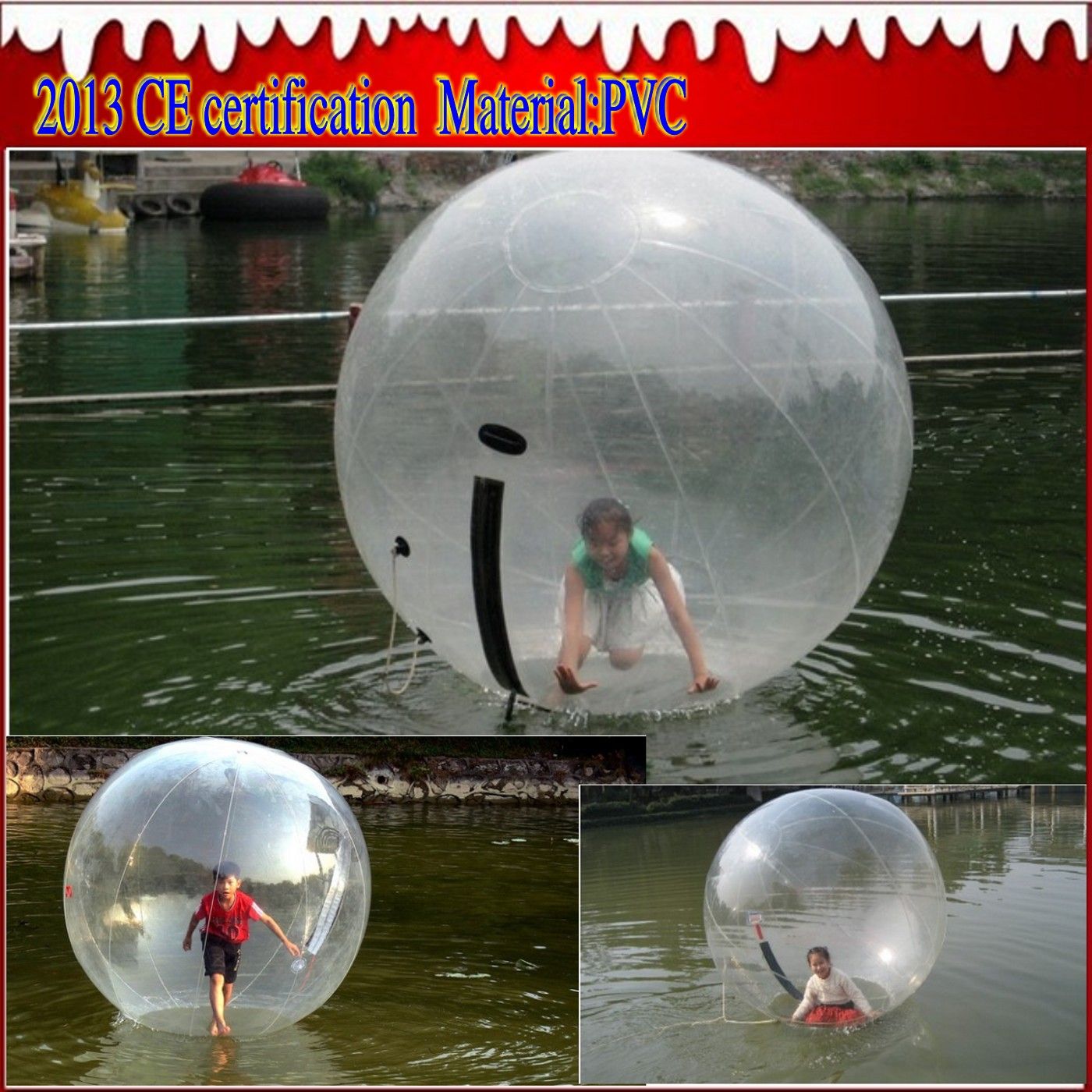 2015 Vatten Sport Zorb Zorbing Walk Ball / Water Walking Ball / Walk on Water Ball 1,8m PVC 0.8mm Snabb EMS / DHL med 2st / lot