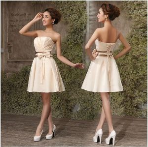 New Cheap Satin Free Shipping Custom Made Bow Lace-up Short Bridesmaid Dress Party Dress