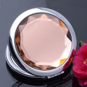 20 Colors Round Crystal Mirror Double Side Pocket Compact Mirror Illuminated Makeup Mirror Women Favors Make Up Accessories 10pcs lot