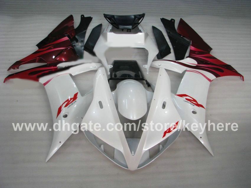 Bodykit personalizzato gratuito Aftermarket ABS Set carena in plastica Carrozzeria YZF R1 2002 2003 YAMAHA 02 03 YZFR1 fiamma rossa bianca sostituire carenature