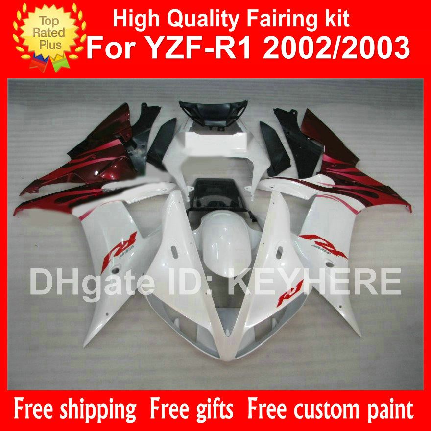 

Custom bodykit free Aftermarket ABS Fairing set plastic Body work for YZF R1 2002 2003 YAMAHA 02 03 YZFR1 red flame white replace fairings, Same as picture