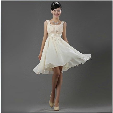 Ny billig ny billig scoop Gratis frakt Chiffon Ruffle Zipper Short Bridesmaid Dress Party Dress
