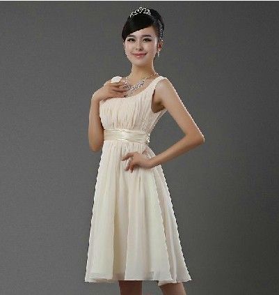 Ny billig ny billig scoop Gratis frakt Chiffon Ruffle Zipper Short Bridesmaid Dress Party Dress