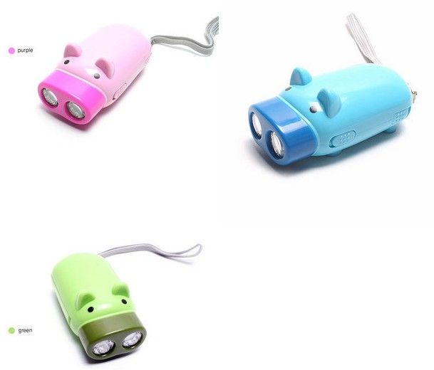 New Design 2 LED Light Pig Flashlight Keychain Mini Torch Key Chain