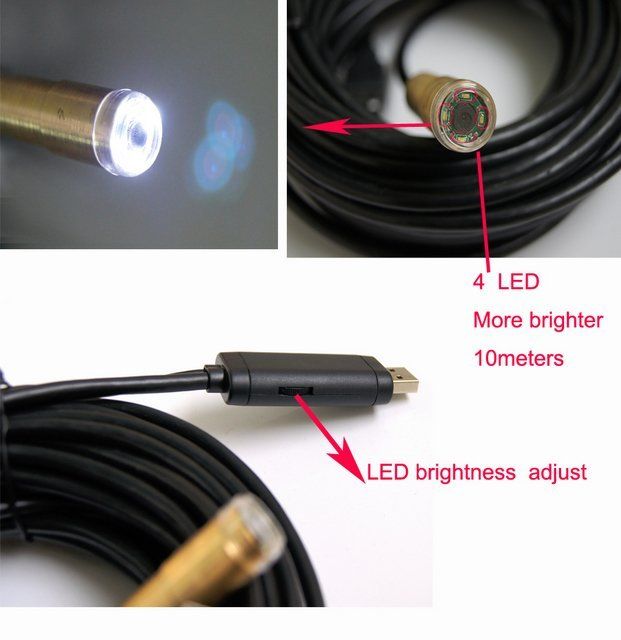 10m USB Cable Waterproof Drain Pipe Plumb Inspection Snake LED Colour