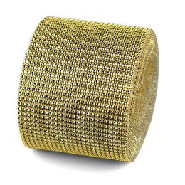 5 Yard Width 4.75" Bendable Diamond Mesh Wrap Roll Gold Sparkle Rhinestone Crystal Ribbon