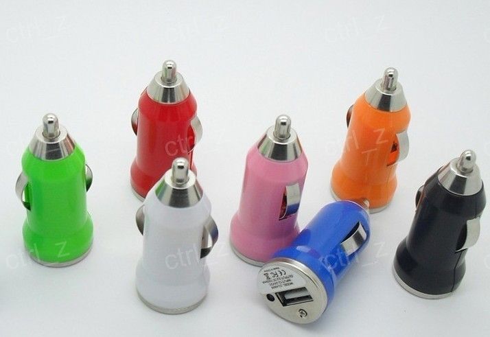 Colorful Bullet Mini USB Car  Universal Adapter for iphone 5 4 4S 6 Cell Phone PDA MP3 MP4 player mobile i9500 s3 m7 l36h