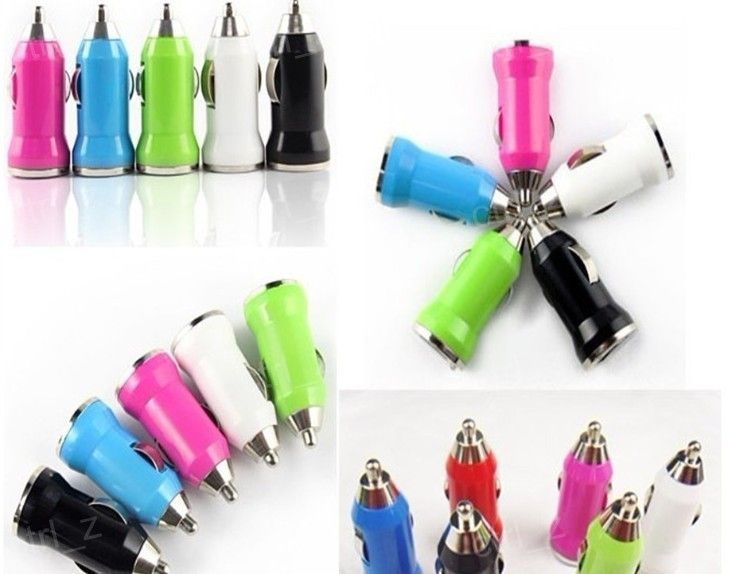 Colorful Bullet Mini USB Car  Universal Adapter for iphone 5 4 4S 6 Cell Phone PDA MP3 MP4 player mobile i9500 s3 m7 l36h