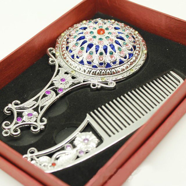 2015 Decor Mirror and Comb Set Rhinestone Handle Mirror Hair Comb Cosmetic Products lot HZ0367900924
