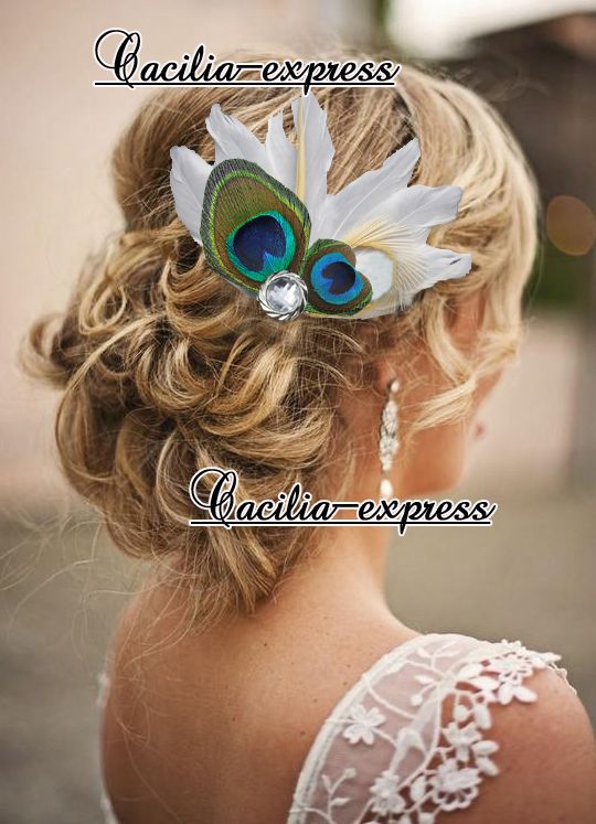Heart Shaped Peacock Feather Headband Feather Bridal Hair Piece