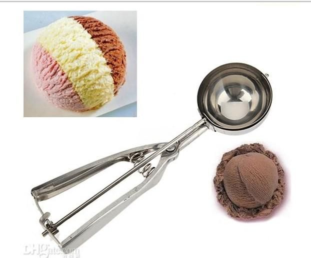 Freeshipping 12 pz / lotto 5 cm cucina gelato purè di patate paletta cucchiaio in acciaio inox manico a molla, dropshipping all'ingrosso