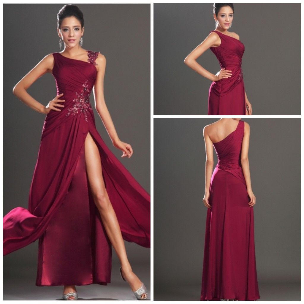 Dark Red Elegant 2018 Straight One Shoulder Chiffon Satin Appliques ...