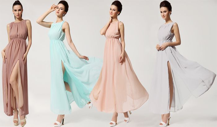 high neck chiffon maxi dress