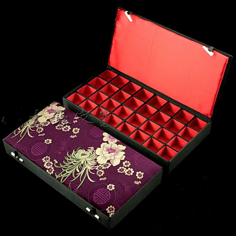 Бутик деревянный 32 много сетчатой ящик для серьговой упаковки Silk Brocade Cring Case Case Jade Agate Jewelry Boxes 6179775