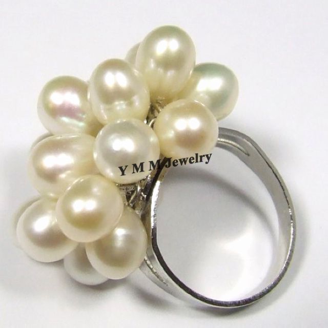 Adjustable Natural Pearl Cluster Rings Black, White, Orange Fresh Water Pearls Rings 