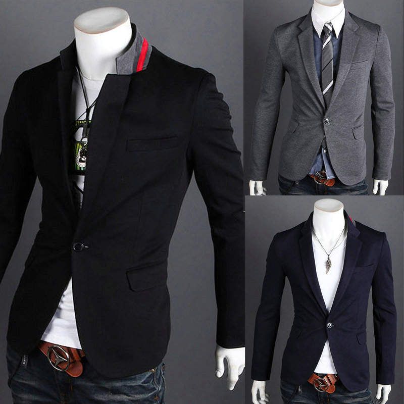 Mens Casual Dress Slim Fit Stylish Suit Blazer Coats Jackets 4size ...